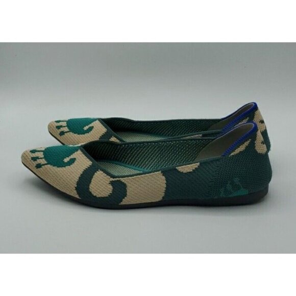 Rothy’s Flat Womens Size 7 Moroccan Ikat The Pointed Toe Green Shoe Retired - Picture 5 of 13